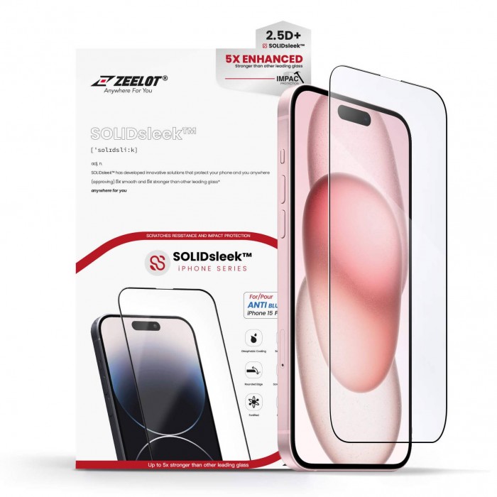 Kính Cường Lực iPhone 15 Zeelot SolidSleek 2.5D Anti-Blueray